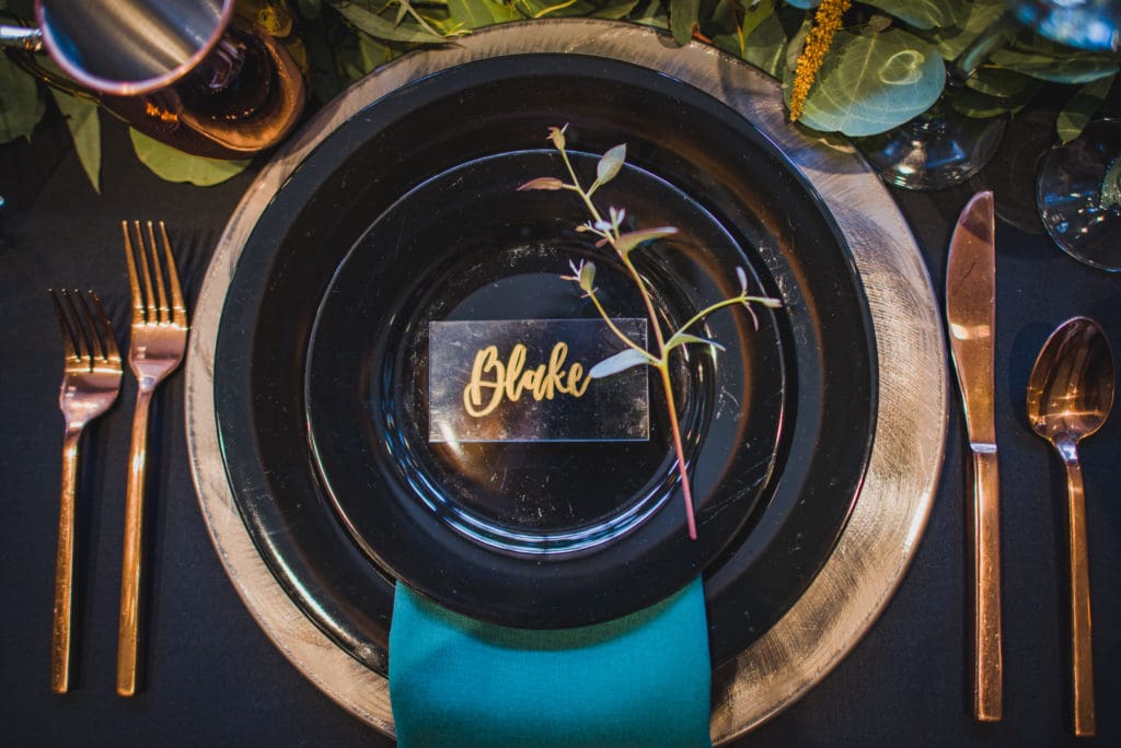 Black and Teal Table Decor