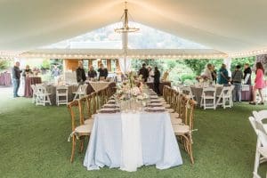 tent view of reception space at wedding