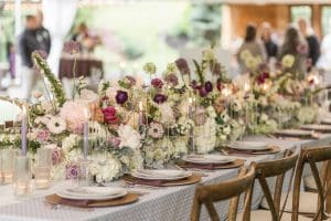 side view of tablescape with florals
