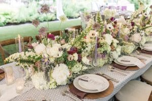 printed linens for head table at wedding