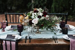 Tablescape with Linens, Placesettings and Florals