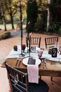 Table Setting Pink Black and White Rentals