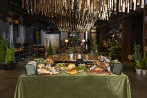 Large Buffet Table with Green Linen