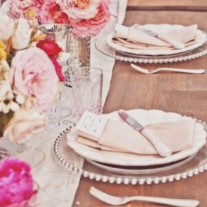 Place-setting Rentals, Pink, Silver Beaded Charger