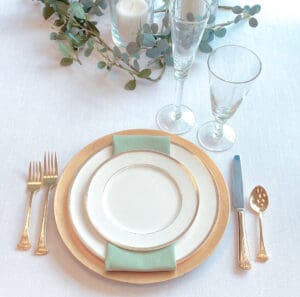 Elegant Place-setting with gold & sage napkin