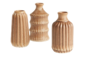three brown ceramic vases