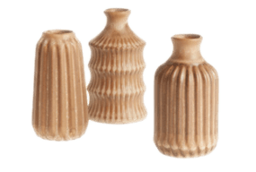 three brown ceramic vases